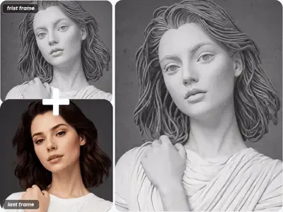 mix sketch and realistic portrait with frame to video
